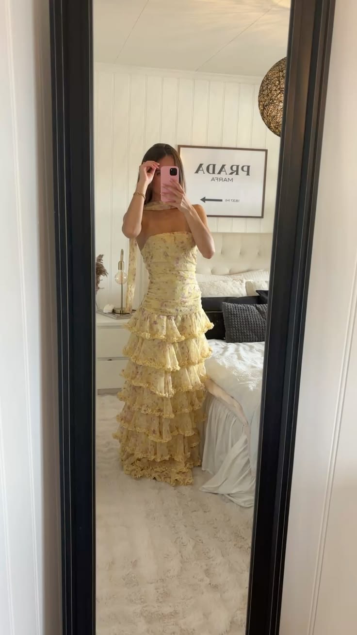 Cute Strapless Tiered Prom Dress Floral A-Line Evening Dress GG8132