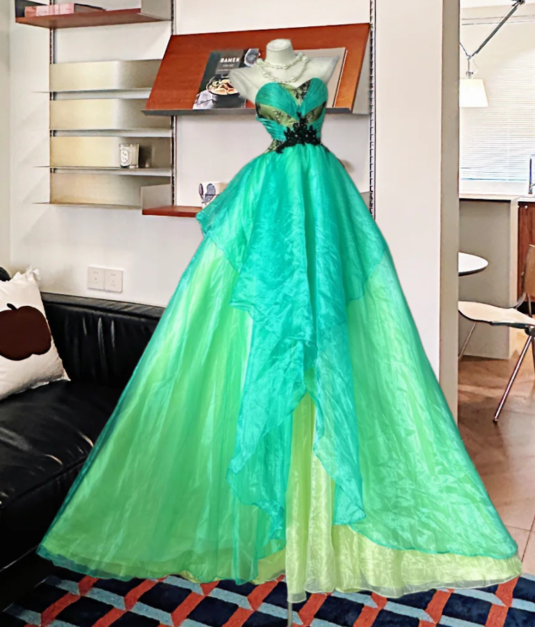 Vintage Strapless Prom Dress Green Appliques A-Line Evening Dress GG8172