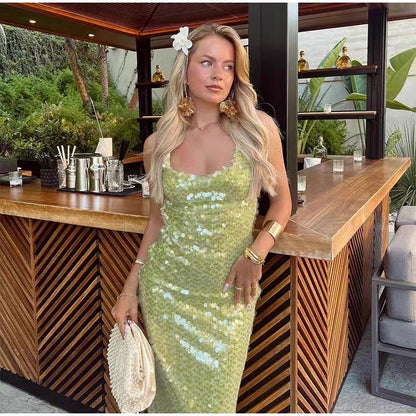 Charming Mermaid Spaghetti Straps Sequin Backless Long Prom Dress,Evening Dress GG921