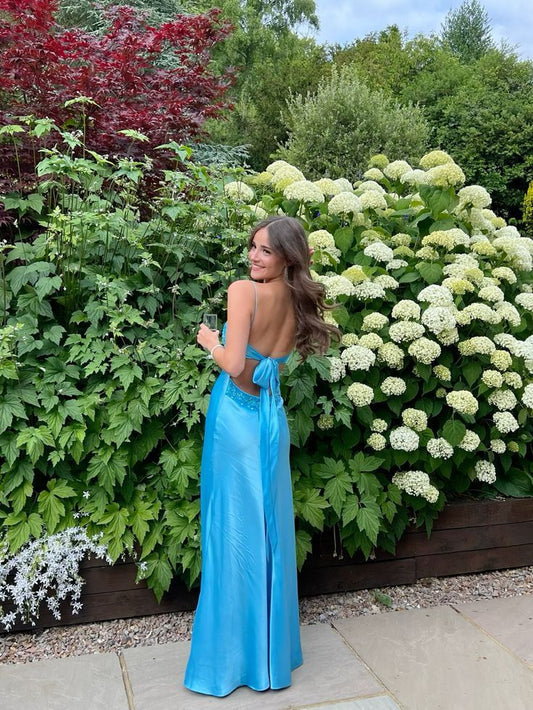 Simple Mermaid Spaghetti Straps Satin Backless Long Prom Dress,Evening Dress GG936