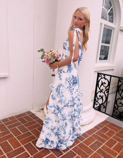 Beautiful A Line Sweetheart Chiffon Ripple Floral Long Prom Dress,Evening Dress GG982
